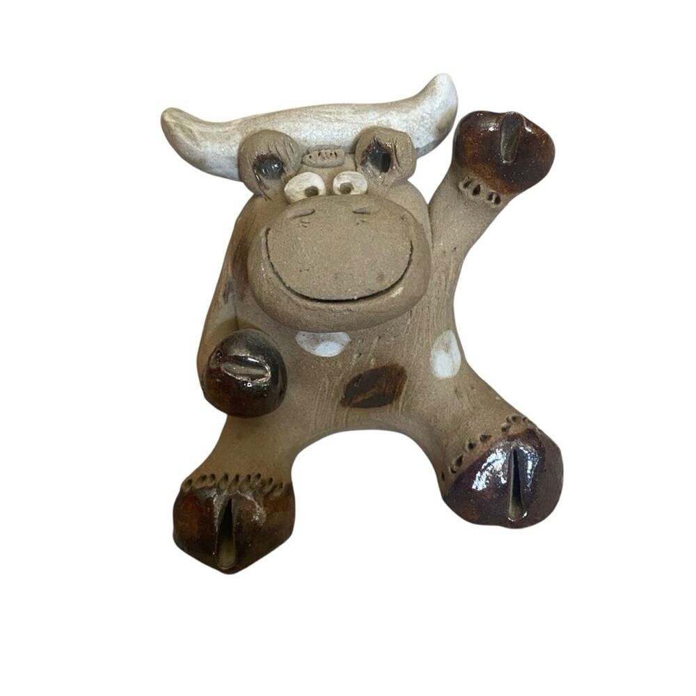 Nancy Ecklund Art Pottery Cow Bull Cute Figurine